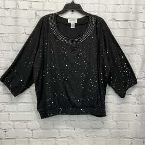 C.D. Daniels Plus Size Top Women's 3x Black Sequin Embellished Pullover Smocked